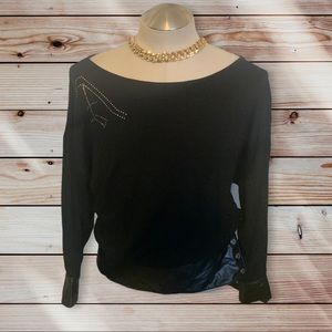 ABSOLU Paris Comfort Black Women's Sweater Size 3=Large Faux Leather Wai…